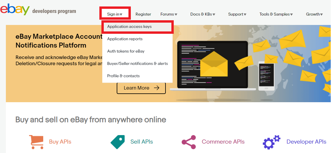 【eBayデベロッパーAPI】設定方法 exemption/Marketplace Account Deletion/Closure